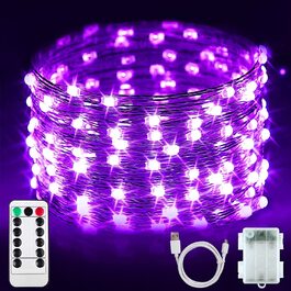 Гірлянда StarryEver 50 LED UV, 5 м, на батарейках та USB, фіолетове ультрафіолетове світло, для декору, вечірок та Хелловіну, з пультом ДУ, мідний дріт, для дому та вулиці