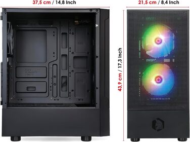 Корпус для ігрового ПК EMPIRE GAMING Sapphire ARGB, середній Tower ATX/Micro-ATX/ITX, бокова панель із загартованого скла, 3 вентилятори 120 мм ARGB, MB Sync, чорний