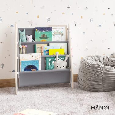 Дитяча книжкова полиця MAMOI з дерева, настінна полиця та ящик для книг у дитячу кімнату, білий/сірий, для малюків