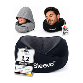 Ергономічна подушка для подорожей з ефектом пам'яті (Memory Foam) та капюшоном-маскою для сну, сіра (розмір M)