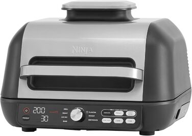 Гриль Ninja Foodi MAX PRO 7-в-1, електрогриль, аерофритюрниця 3,8 л, сенсор температури, плита-планча, посудомийна безпечність, сріблясто-чорний