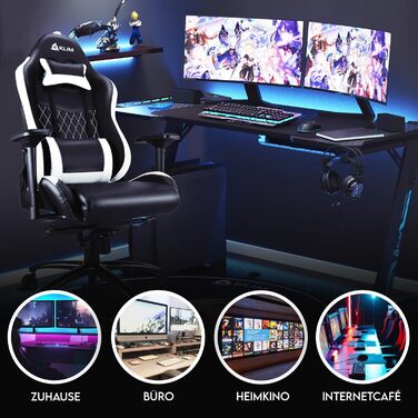 Ігрове крісло KLIM Esports, біле, з підголівником і поперековою підтримкою, ергономічне, регульоване, для геймерів, до 150 кг