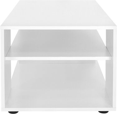 Стіл журнальний ML-Design білий глянець 100x42x60 см, з полицею зі скла та 4 бічними відділеннями, сучасний стіл для вітальні з місцем для зберігання, дерев'яний кофейний стіл
