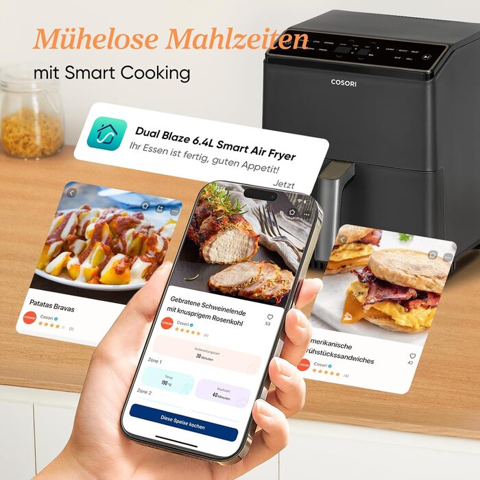 Фритюрниця повітряна COSORI Dual Blaze 6.4L з Wi-Fi - 11 функцій, сіра. Готування, випічка, гриль, хрусткий хліб та багато іншого!