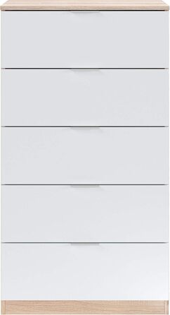 Комод з п’ятьма шухлядами Artik, білий і канадський дуб, 60x110x40 см