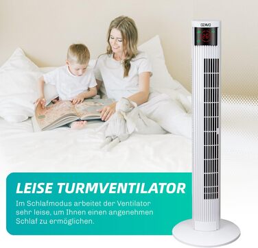 Вентилятор вежовий Turmventilator з пультом, LED-дисплеєм та таймером – 3 режими, 70° осциляція, 50 Вт, 97.5 см (білий)