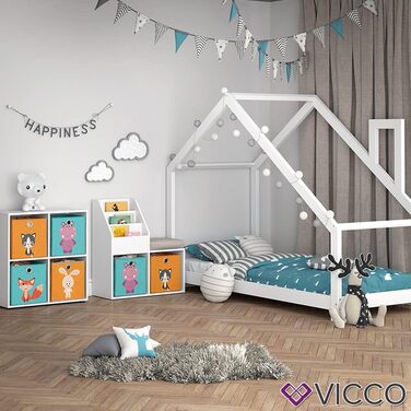 Дитяча книжкова полиця Vicco Luigi, біла, 72x79 см, з 2 складними коробами, малюнок Лисиця/Заєць