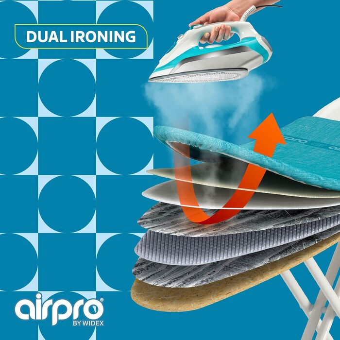 Чохол для прасувальної дошки Airpro By Widex 6-шаровий, для парової праски, розмір L (до 120x42 см), швидке прасування, без води під дошкою, льон, вироблено в Європі