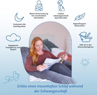 Подушка для вагітних U-подібна Ella, ортопедична подушка для сну та годування, знімний плюшевий чохол Minky, 140x80 см, сіра