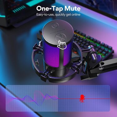 Ігровий USB-мікрофон MAONO DGM20S з шумозаглушенням, конденсаторний, з функціями вимкнення звуку, регулювання чутливості, моніторингу, тримачем, поп-фільтром для стрімінгу, подкастів, Twitch, YouTube, Discord, ПК, PS5, Mac