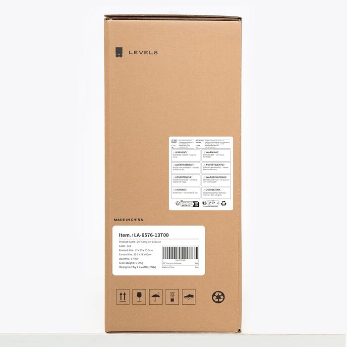 Валіза LEVEL8 для ручної поклажі, легка, ABS+PC, жорсткий корпус, розширювана, TSA-замок, 4 колеса, 55 см, 36-42 л, червона