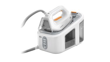 Парова станція Braun CareStyle 3 IS 3132 WH з підошвою FreeGlide 3D, тиск 6 бар, резервуар 2 л, 2400 Вт, білий/помаранчевий