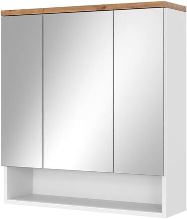 Дзеркальна шафа для ванної Vicco Eden, білий глянець/дуб Артизан, 70x77,5 см, 3 двері
