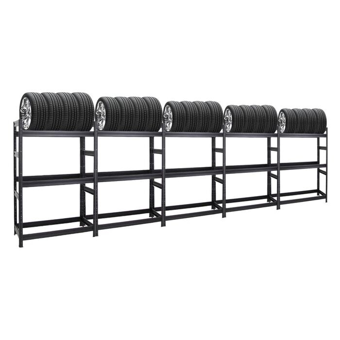 Стелаж для шин PROREGAL Mega Deal (5 шт.) | 180x120x50 см | 150 кг | до 24 шин | Чорний