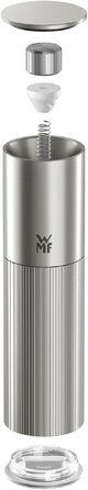 Ручний млинчик для солі та перцю WMF Signature Pro з керамічним механізмом, регулюванням помолу та магнітною кришкою, нержавіюча сталь, сріблястий