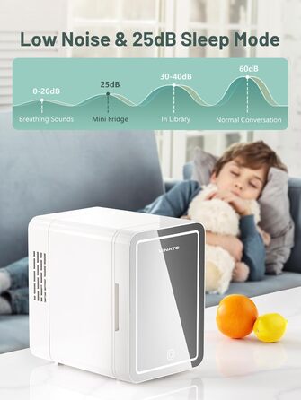 Міні-холодильник VINATO для косметики та напоїв, 4 л, з LED-дзеркалом, 220V/12V, білий