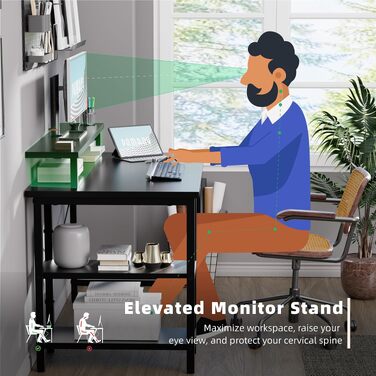 Компактний ігровий стіл PAMRAY (85 см) з підставкою для монітора та регульованими полицями, комп'ютерний стіл для спальні та офісу, Рожевий