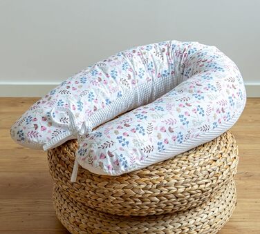 Подушка для вагітних LOOLAY 170 см – подушка для годування та підтримки, 100% бавовна Öko-Tex, ергономічна, знімний чохол (білий вафельний/рожева лука, 190 см)