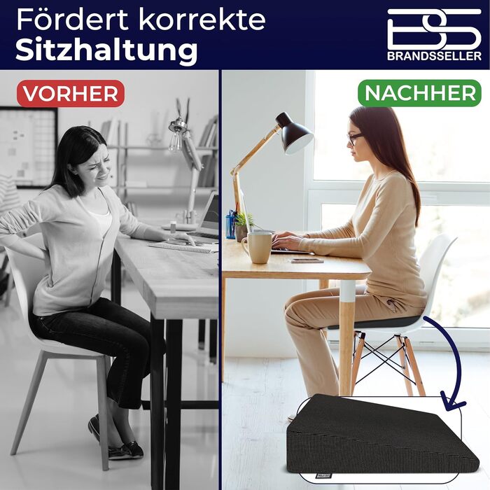 Подушка для сидіння Brandsseller Sitzkeilkissen (35x35x6 см, чорна) для крісла, офісу, авто