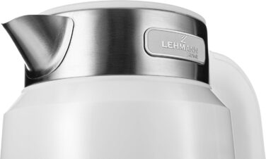 Електричний чайник Lehmann Edelstahl 2L, 2200W з подвійними стінками, автоматичним відключенням та захистом від перегріву, BPA-free, для великих сімей та офісів (Білий)
