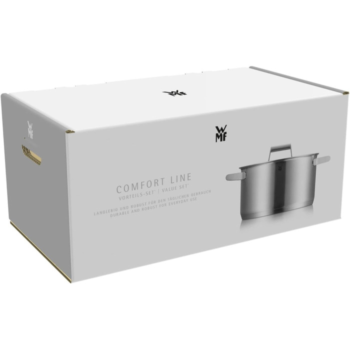 Набір каструль WMF Comfort Line для індукції, 5 предметів, матова нержавіюча сталь Cromargan, зі скляними кришками, з мірною шкалою, можна штабелювати, без покриття