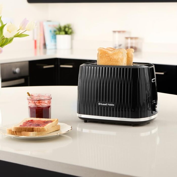 Тостер Russell Hobbs Eden на 2 тости, чорний - 6 режимів, підйом, розморожування, підігрів, лоток для крихт, тримач для булочок 27372-56