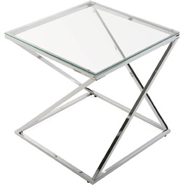 Стіл журнальний Versa Trento, скло і метал, срібний, 51x51x51 см, для вітальні, спальні чи кухні, сучасний низький стіл