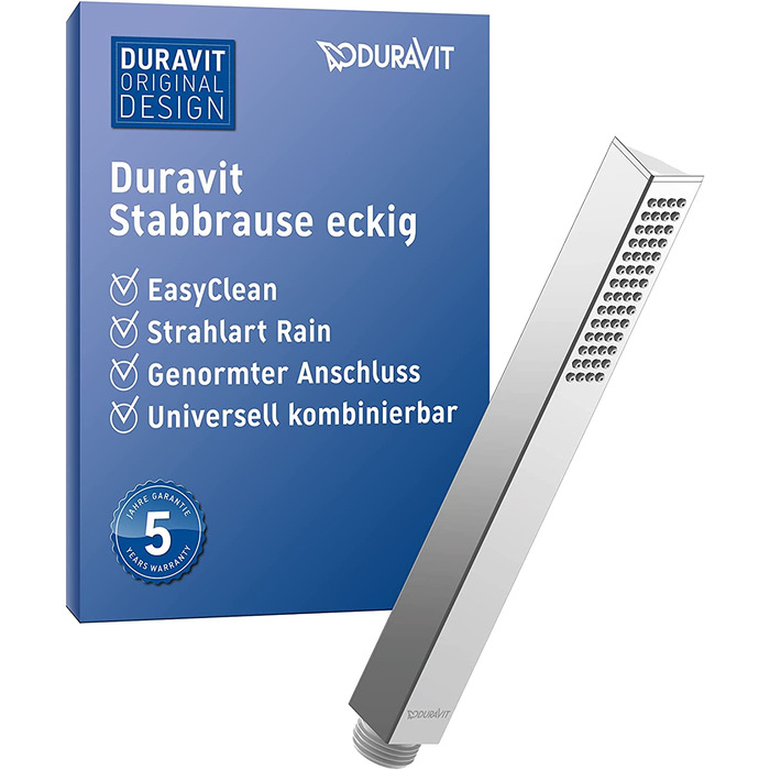 Душова лійка Duravit Universal, квадратна, режим Rain, легке очищення, хромована, без шланга