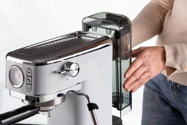 Кавомашина еспресо Ariete Slim Metal 1381 с манометром, 15 бар, для кави в зернах та ESE-падів, капучинатор, 1300 Вт, срібляста