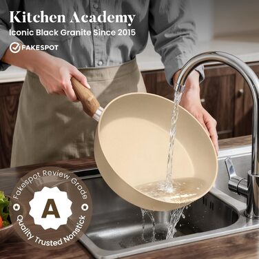 Набір посуду для індукційної плити Kitchen Academy, 12 предметів, бежевий гранітний антипригарний покриття
