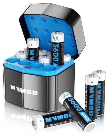 Набір акумуляторів AA Ni-MH 1.5V 3600mWh (12 шт.) з зарядним пристроєм та кейсом для зберігання, чорний