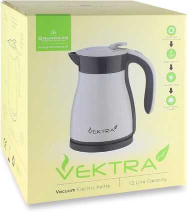 Електрочайник Vektra VEK-1701W 1,7 л, вакуумна ізоляція, нержавіюча сталь, подвійні стінки, термос 2-в-1, підтримка тепла, без BPA, бездротовий, білий