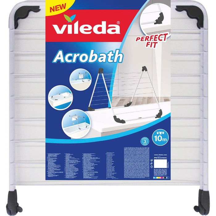 Сушарка для білизни Vileda Acrobath, сталь і пластик, біла, 71x5.5x67 см