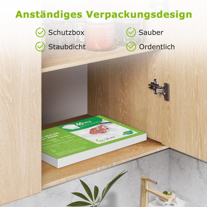 Пакети вакуумні Bonsenkitchen Profi VB3205 (20x30 см, 40 шт) для харчових продуктів, Sous Vide, вакуумних апаратів, без BPA
