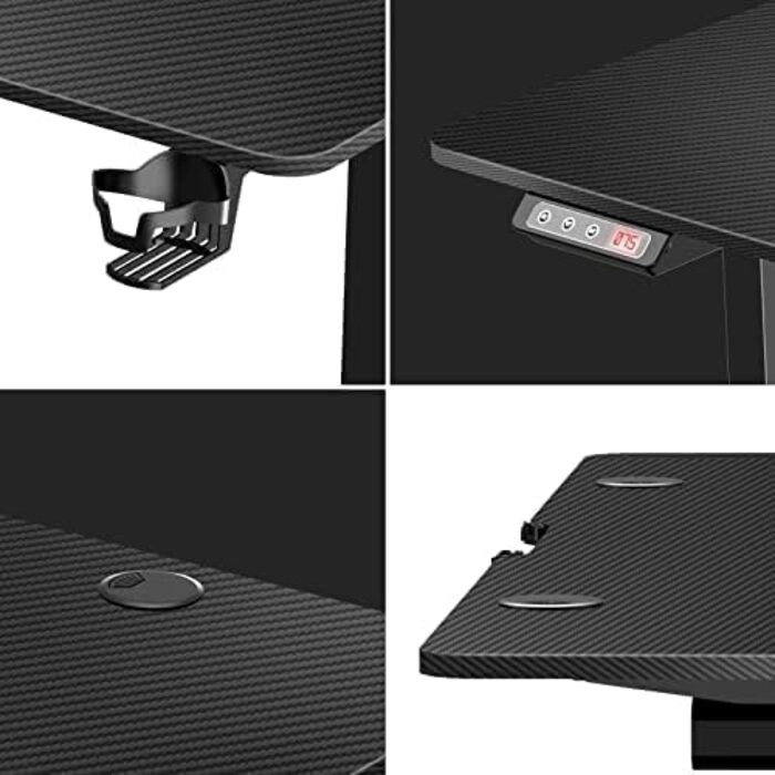 Електричний стіл huzaro Hero 8.5 з пам'яттю, регулюванням висоти, 140×60 см, алюмінієва карбонова стільниця, чорний, ергономічний комп'ютерний стіл