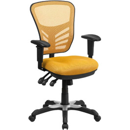 Ергономічне офісне крісло Flash Furniture, жовтогаряче, з регульованими підлокітниками, мультифункціональний комп'ютерний стілець, 68.6x64.8x112.4 см