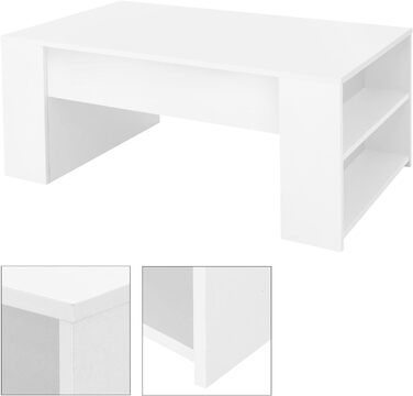 Стіл журнальний ML-Design білий 100x60x42 см, сучасний дерев'яний столик для вітальні з 2 боковими полицями, просторий кавовий стіл з місцем для зберігання
