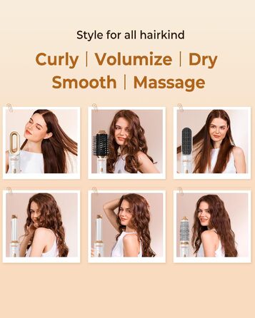 UKLISS 6-в-1 Hairstyler: Фен-щітка для укладки волосся з гарячим повітрям, автоматична, Pro (біло-сірий)