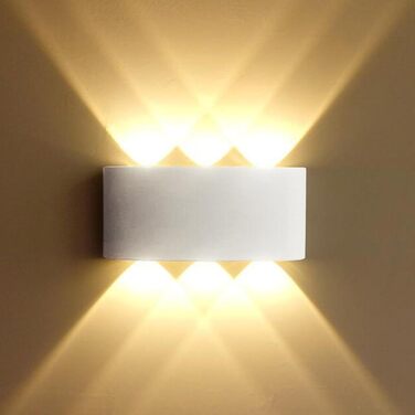 Світильник настінний LED Lightsjoy для внутрішнього та зовнішнього використання, білий, сучасний дизайн, захист IP65, алюміній, 6x120° кут розсіювання, тепле світло