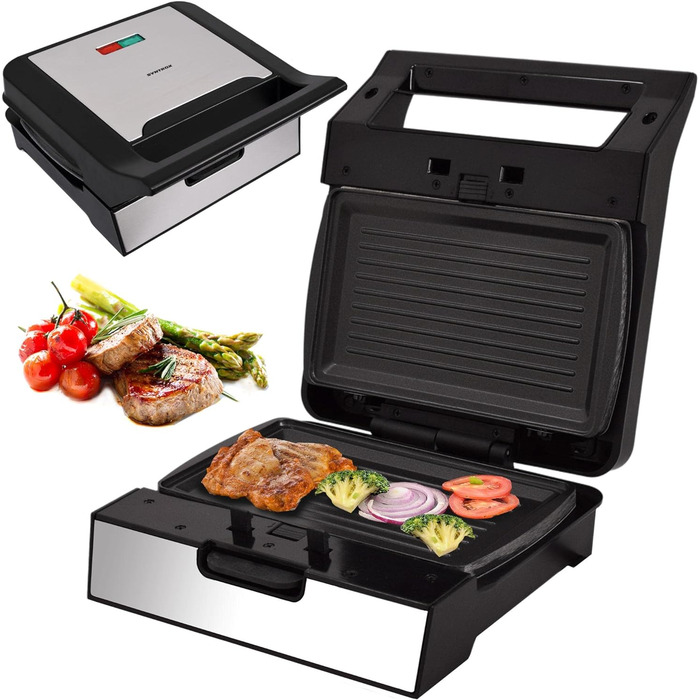 Електрогриль Syntrox Germany MM-1400W Gusto з змінними антипригарними пластинами, підходить для посудомийної машини, контактний гриль 1400 Вт