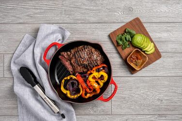 LE CREUSET Signature Сковорода гриль кругла висока з чавуну, 25 см, Червоний (Ofenrot), для всіх типів плит та духовок