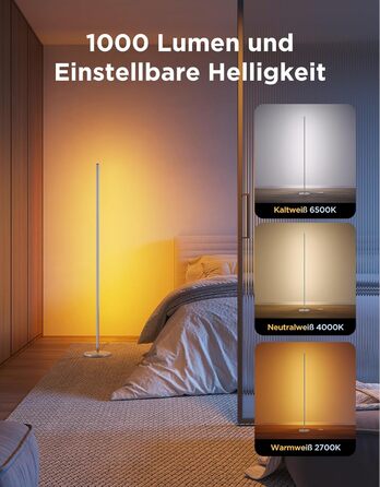 Govee RGBIC LED Торшер WiFi, Диммування, Alexa & Matter, 16 млн кольорів, 85 режимів, Музичний режим, DIY, для вітальні, спальні, геймінгу (Срібний, 1 шт)