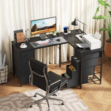 Кутовий письмовий стіл YOUDENOVA 150x100 см з шухлядами, розеткою та USB-зарядом, чорний