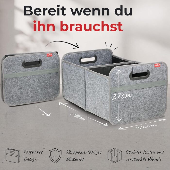 Органайзер у багажник Achilles Auto-Faltbox XL — велика складана сумка-коробка з фетру для авто, сіра