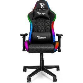 Ігрове крісло Ranqer Halo з RGB LED-підсвіткою, 350 кольорів, ергономічне, регульовані підлокітники, чорне
