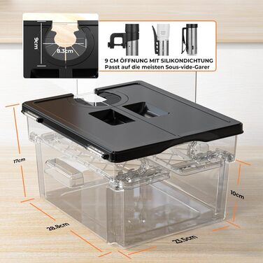 Контейнер для Sous Vide 11л з кришкою та решіткою, полікарбонат (без BPA), універсальний для багатьох Sous Vide пристроїв