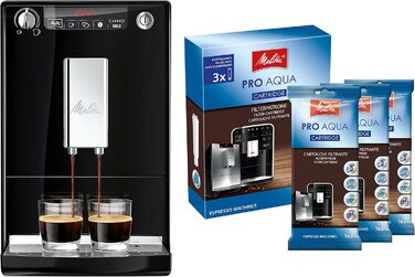 Кавоварка автоматична Melitta Caffeo Solo E950-101, 15 бар, з функцією попереднього заварювання, чорна + 3 фільтри Pro Aqua для захисту від накипу