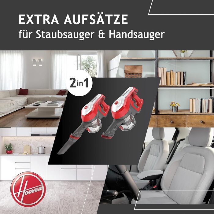 Пилосос акумуляторний Hoover H-FREE 100 HOME без мішка, до 40 хв роботи, бездротовий, з LED-підсвіткою, XL контейнером для пилу, паркувальною функцією, щілинною насадкою та щіткою, червоний/титановий