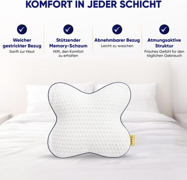 Ортопедична подушка-метелик SLEEP COMFY з ефектом пам'яті (Memory Foam), ергономічна підтримка шиї від болю та мігрені, сертифікат Oeko-TEX, для сну на боці