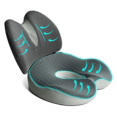 Комплект подушок для сидіння та спини Suewidfay з піни Memory Foam, ергономічні, для офісного крісла, авто, інвалідного візка - світло-сірий